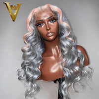 Grey Highlight Body Wave Lace Front Wig Light Pink Human Hair Wigs Brazilian Virgin 613 Transparent HD Lace Front Wig