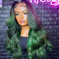 Ombre Green Lace Front Wigs 13x4 4x4 Wavy Human Hair 180% Green Brazilian Remy Lace Front Wigs Preplucked - Divine Diva Beauty