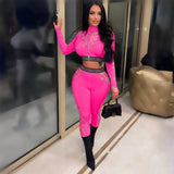 2 piece Mesh Women Set Solid O-neck Long Sleeve set