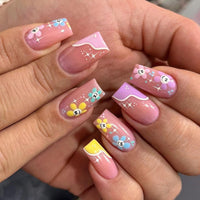 24Pcs Ballet Full Cover Fake Nails Flower Butterfly Design with Rhinestones False Nails Wearable Press on Nails Manicure Tips