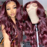 13X4 Body Wave Lace Front Wig Burgundy Colored Red Lace Front Human Hair Wigs Curly Peruvian Lace Frontal Wig Remy Hair Prepluck - Divine Diva Beauty