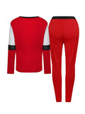 Plus Size avail Women Two Piece Color-lump Tracksuit Pants Set