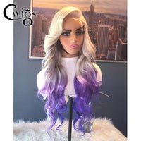Body Wave 613 Honey Blonde Ombre Purple Colored Glueless Synthetic 13X4 Lace Front Wigs Preplucked