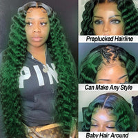 Ombre T1b/Green highlight Color 13x4 Loose Deep Wave Lace Front Human Hair Wigs 10-34" Pre-Plucked Remy Lace Wig 180% Density