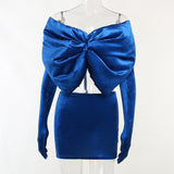 Big Bow Velvet Two Piece Set Dress with Gloves