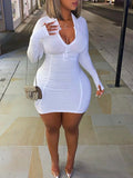 Plus Size avail Casual Zipper Design Mini Dress Mandarin Collar Long Sleeve V Neck Sheath Body-shaping