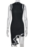 Sleeveless Knitted Dress Asymmeerical Bodycon Mini Black Dress - Divine Diva Beauty