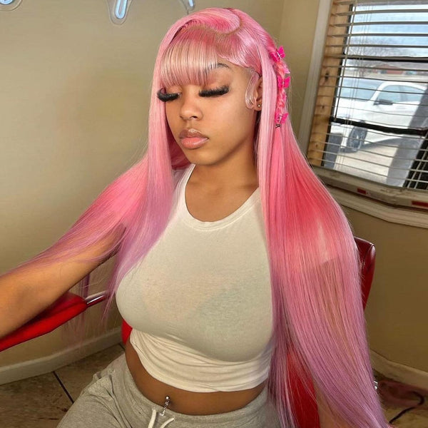 Transparent 13x4 13x6 Lace Frontal Wig Pink Straight 613 Colored 13x4 T Part Lace Front 250 Density Human Hair  Wigs SALE