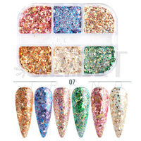 6 Grids Sparkly Reflection Glitter Powder For Nail Reflective Crystal Diamond Effect Sequin Gel Polish Pigment