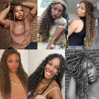 Faux Locs Synthetic Wigs Straight Mix Curly Braids Ombre Brown Colored Crochet Braids Wig For Soft Dreadlock
