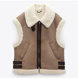 Fashion Thick Warm Lambswool Imitation Leather Vest Coat outerwear