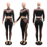 2 piece Mesh Women Set Solid O-neck Long Sleeve set