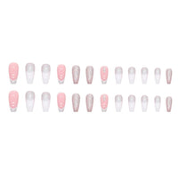 24pcs Simple French gradient long ballet False Nails Shining Crystal Butterfly Fake Nails Press on Nails