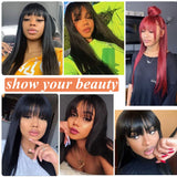 Straight Wig With Bangs Fringe Bob Human Hair Wig Brazilian Remy Hair Glueless Full Machine Made With Bangs