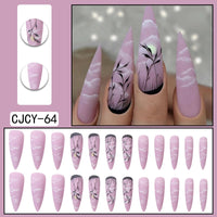 24Pc Wearable Fake Nails Chinese Ink Painting Style Long Pointed Armor Full Cover Nail Tips Press On Nails DIY Manicure