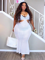 Plus Size avail Dresses Hollow Out Sexy White Summer Dress