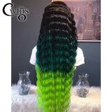 30inch Deep Wave Green Ombre Color 13x4 Lace Front Synthetic Wigs Transparent