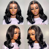 Loose Body Wave Lace Frontal Human Hair Wigs Transparent Water Wavy Human Hair Wig Short Bob Wig T Part Lace
