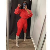 Knitwears Two Piece Set Winter Knitted Sweaters Pullovers Crop Top