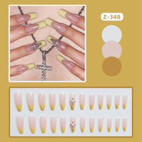 24pcsLong Coffin False Nails French Ballerina Fake Nails With Blue White Cloud Pattern Design Full Cover Nail Tips Press On Nail