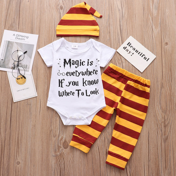 3PC Newborn Baby Boys Girls Clothes Summer Little Wizard Arrived Infant Baby Outfit bby