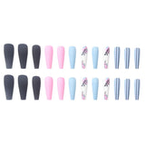 24pcs Long Coffin False Nails Wearable French Ballerina Matte Stripe Flower Design Fake Nails Full Cover Nail Tips Press On Nail