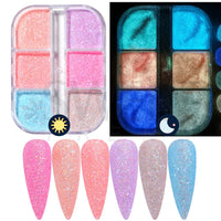 6 Grids Sparkly Reflection Glitter Powder For Nail Reflective Crystal Diamond Effect Sequin Gel Polish Pigment