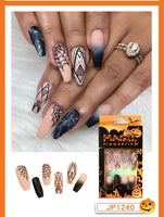 24Pcs Halloween Black Ghost Long Ballet False Nails With Heart Blood Design Halloween Press On Nails Detachable Full Cover Nails