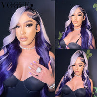 Lavender Ombre Deep Purple Colored Lace Front Human Hair Wig Loose Deep Body Wave Wigs 13x6 HD Transparent Lace Frontal Wig