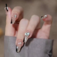 24pcs Rhinestone Design Fake Nails Shiny Bridal Women Lady party nail DIy Decorations Press On nail Tips False Nail Patch