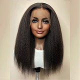 Kinky Straight 180 Density Black Color Yaki Lace Front Wig With Baby hair Synthetic Heat Temperature Glueless