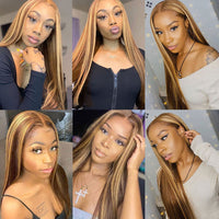 Highlight Wig 13x4 Ombre Hd Transparent Lace Front Wigs Bone Straight Honey Blonde Colored Lace Frontal Wig 4X4 Lace Closure Wig