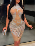 Sexy see through rhinestone bodycon summer dress