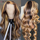 Body Wave Lace Front Wig Highlight Wig Human Hair Transparent Lace Wigs Body Wave 13x4 Lace Frontal Wig 28Inch - Divine Diva Beauty