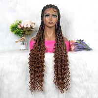 Synthetic Full Lace Wigs 36 INCH Box Cornrow Braided Wigs With Baby Hair Braid Wig With Bohemian Curls