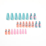 24Pc  Long Blue And Pink Color Fades Into A Shade Of Love Press On Nails Flat Head Full Cover Removable