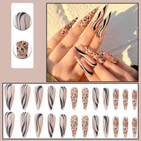 24pcs/Box Detachable Almond False Nails with Moon Star Design French Stiletto Fake Nail Patches Press On Nails Manicure Tips