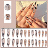 24pcs/Box Detachable Almond False Nails with Moon Star Design French Stiletto Fake Nail Patches Press On Nails Manicure Tips