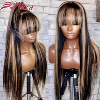 Highlight 1B27 13x4 Lace Front Wig Human Hair Straight With Bangs Baby Hair Pre Plucked Lace Frontal Human Hair Wigs