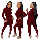 Turtleneck Full Sleeve Mesh Bodysuit + Pants Suit 2 Piece Set