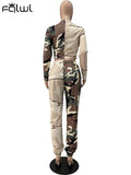 Fall Matching Women 2 Two Piece Set Sweatsuits Long Sleeve Tops Outfits Patchwork camouflage Pants