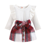 Children Clothing Baby Girl Long Sleeve Knit Tops+Plaid outfits