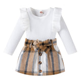 Children Clothing Baby Girl Long Sleeve Knit Tops+Plaid outfits