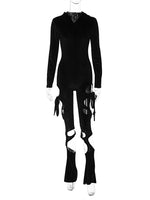 Hollow Out Black Jumpsuit For Women O Neck Long Sleeve Skinny Jumpsuit One-piece BODYSUIT