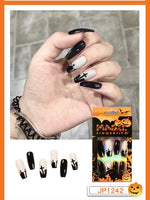 24Pcs Halloween Black Ghost Long Ballet False Nails With Heart Blood Design Halloween Press On Nails Detachable Full Cover Nails