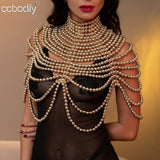 Pearl Body Chain Bra Adjustable Size Shawl Necklaces Collar Shoulder Fashion Tops Chain Necklaces Body Jewelry