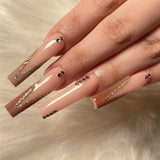 24pcs/box fake nails with Glue Detachable Long Ballerina False Nails With Design Wearable Fake Nails Full Cover Nail Tips