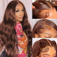 13x4 Chocolate Brown Body Wave Lace Front Wig HD Transparent Lace Frontal Wig Human Hair Preplucked Colored Human Hair Wigs Remy *****sale****