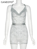 Shine Sequined Swing Collar Sleeveless Backless Lace Up Mini Dress - Divine Diva Beauty