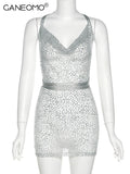 Shine Sequined Swing Collar Sleeveless Backless Lace Up Mini Dress - Divine Diva Beauty